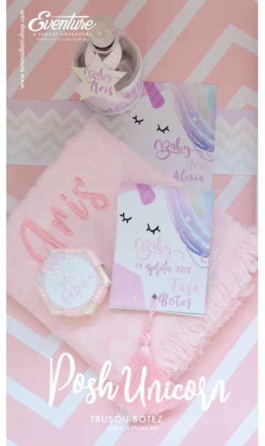 Trusou de botez pentru fetite modern cu unicorni, Posh Unicorns 12
